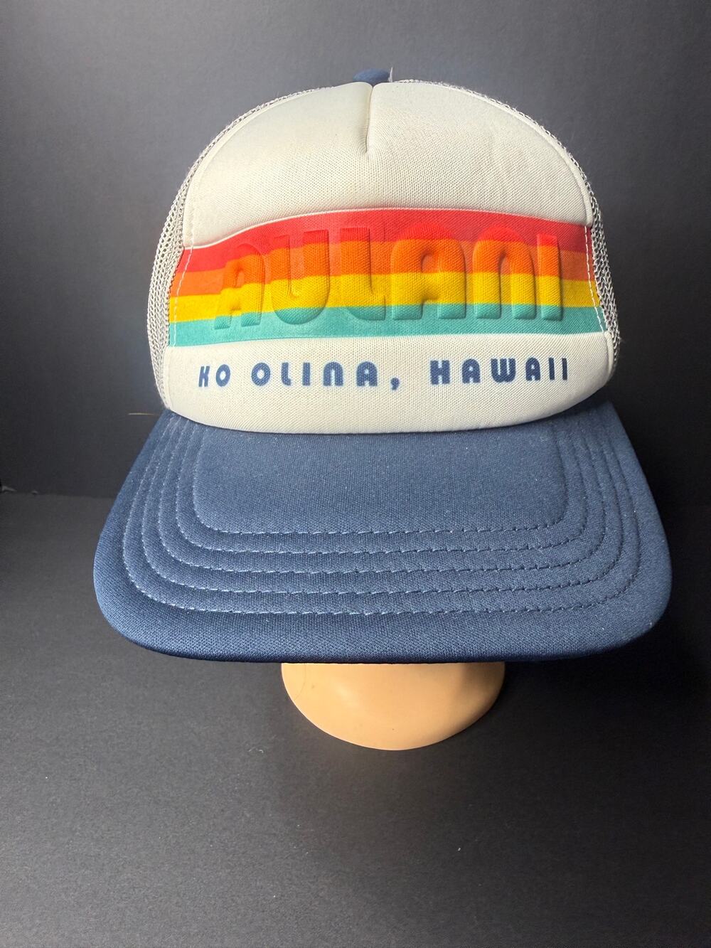 Disney Aulani Ko Olina Hawaii Trucker Hat Rainbow Stripe Red Foam Gray Mesh